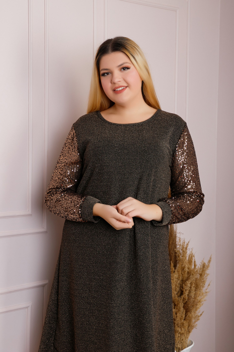 Rochie plus size Scarlett eleganta maro cu paiete [3]