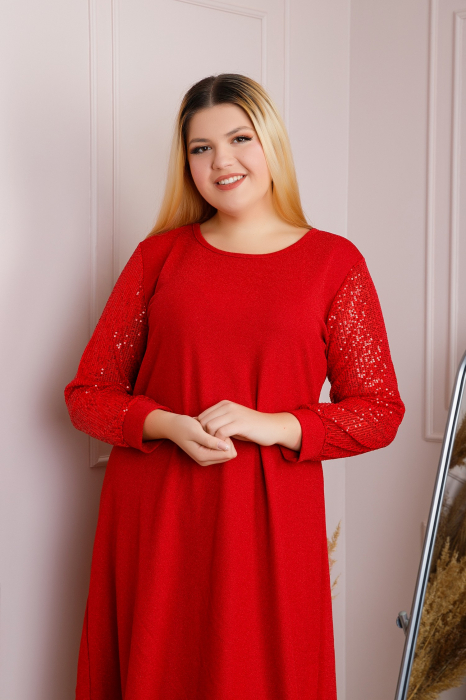 Rochie plus size Scarlett eleganta rosie cu paiete [3]