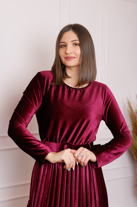 Rochie Selena eleganta din catifea grena cu centura in talie [3]