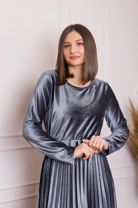 Rochie Selena eleganta din catifea gri cu centura in talie [3]