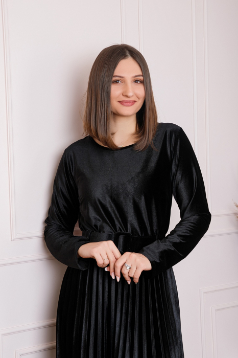 Rochie Selena eleganta din catifea neagra cu centura in talie [3]