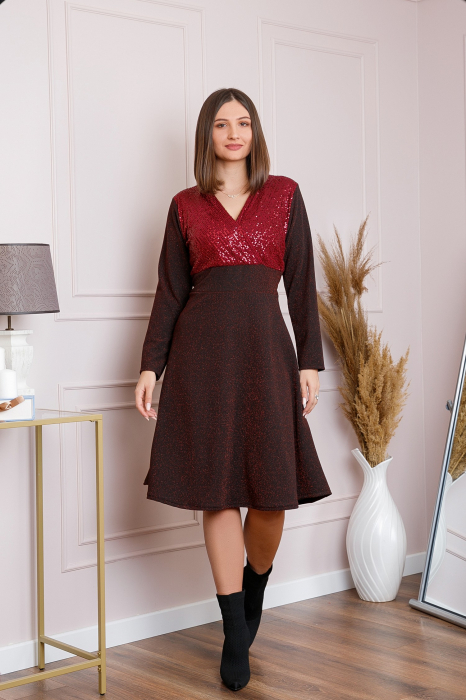 Rochie Sophia eleganta grena cu paiete la bust [4]