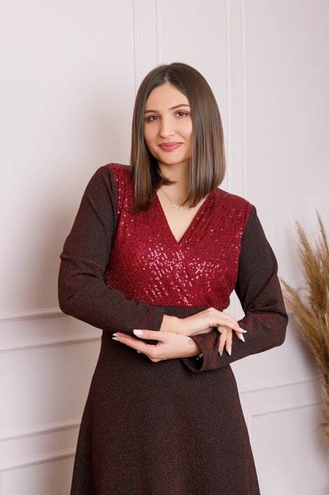 Rochie Sophia eleganta grena cu paiete la bust [3]