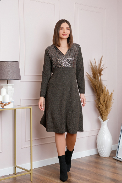 Rochie Sophia eleganta gri antracit cu paiete la bust [4]