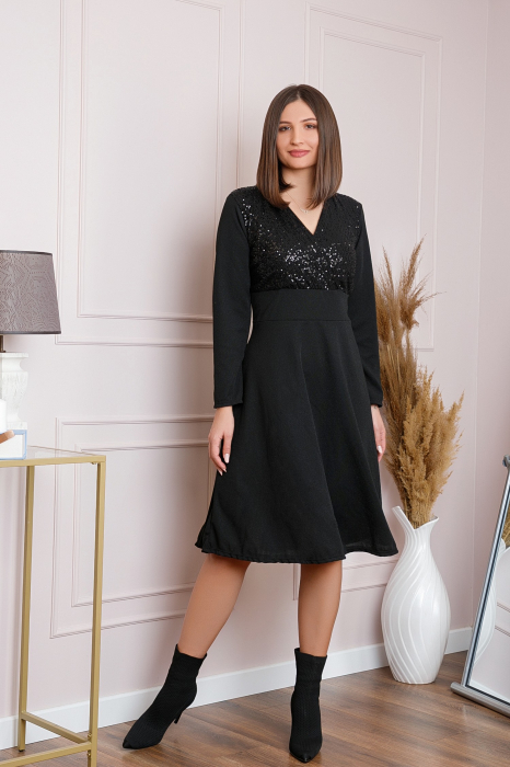 Rochie Sophia eleganta neagra cu paiete la bust [4]