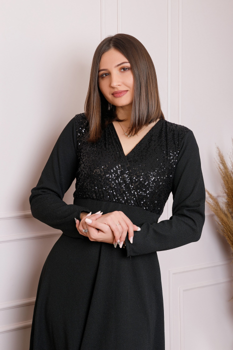 Rochie Sophia eleganta neagra cu paiete la bust [3]
