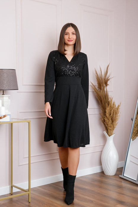 Rochie Sophia eleganta neagra cu paiete la bust