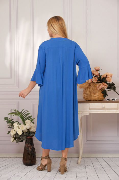 Rochie tip camasa albastra boho chic cu aplicatie pisica [5]