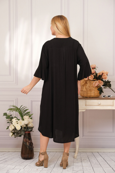 Rochie tip camasa neagra boho chic cu aplicatie pisica [5]