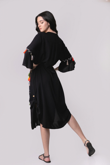 Rochie tip camasa neagra boho chic cu buzunare laterale [4]