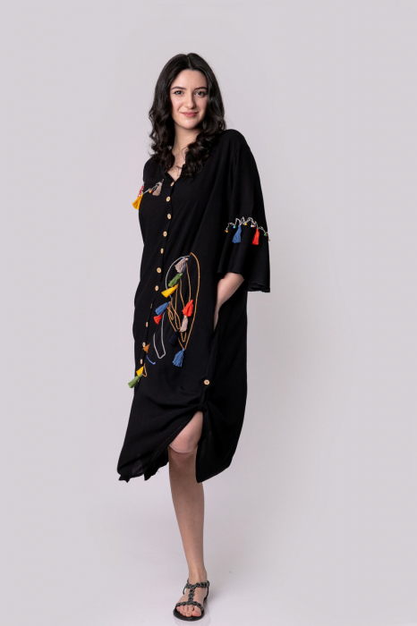 Rochie tip camasa neagra boho chic cu buzunare laterale [3]