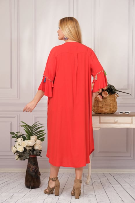 Rochie tip camasa rosie boho chic cu buzunare laterale [4]