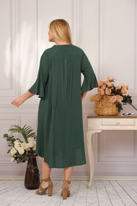Rochie tip camasa verde boho chic cu aplicatie pisica [5]