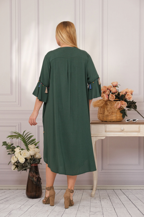 Rochie tip camasa verde boho chic cu buzunare laterale [4]