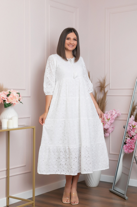 Rochie traditionala alba cu model perforat Bianca 01 [3]