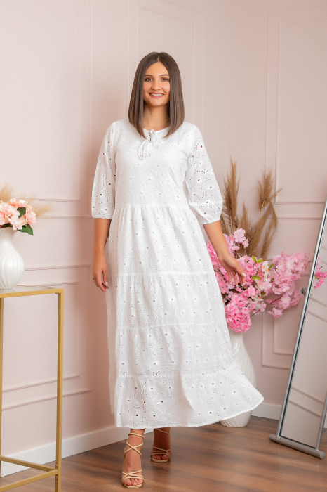 Rochie traditionala alba cu model perforat Bianca 03 [3]
