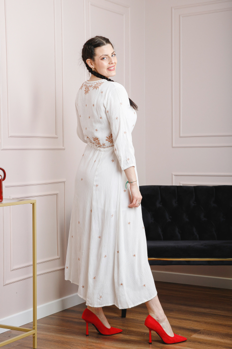 Rochie traditionala alba cu motiv floral crem Anabela 02 [5]