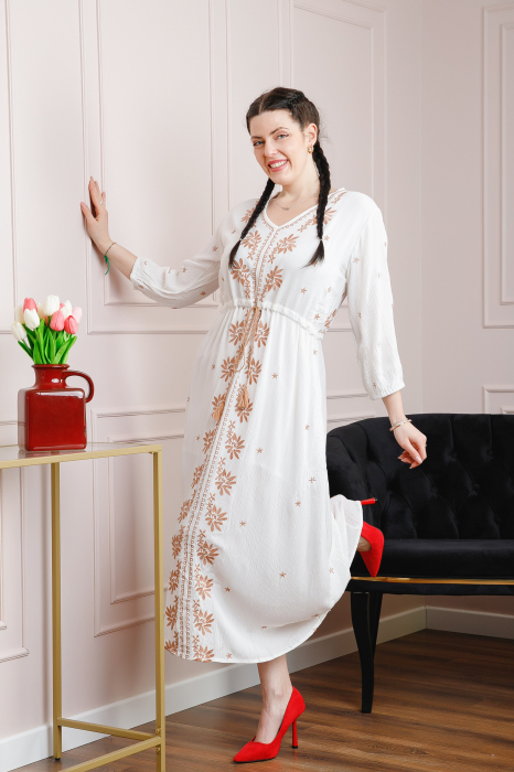Rochie traditionala alba cu motiv floral crem Anabela 02 [3]