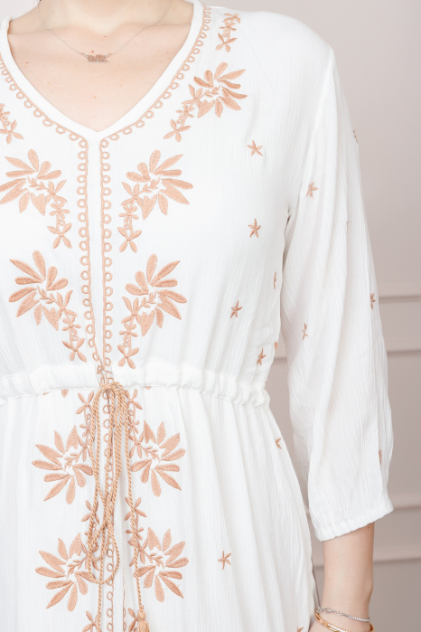 Rochie traditionala alba cu motiv floral crem Anabela 02 [2]