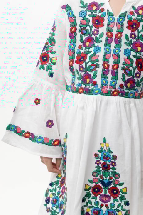 Rochie traditionala alba pentru fetite cu motiv floral multicolor Sabrina [2]