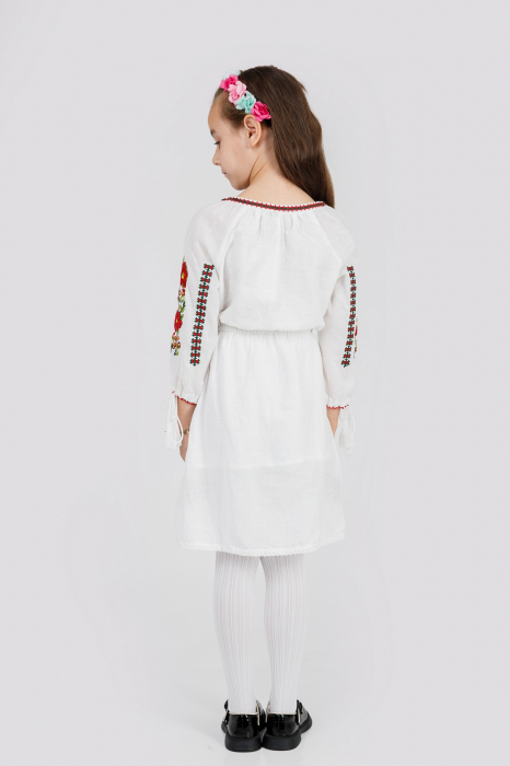 Rochie traditionala alba pentru fetite cu motiv floral rosu Antonia [4]