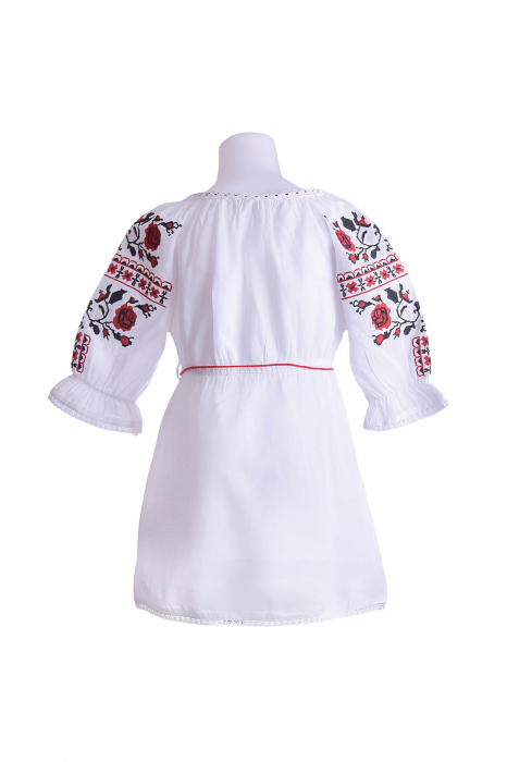Rochie traditionala alba pentru fetite cu motiv floral rosu Emma [3]