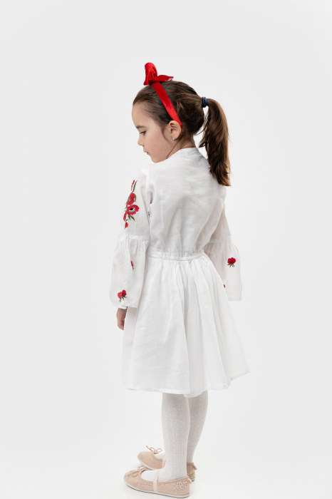 Rochie traditionala alba pentru fetite cu motiv floral rosu Iulia [3]
