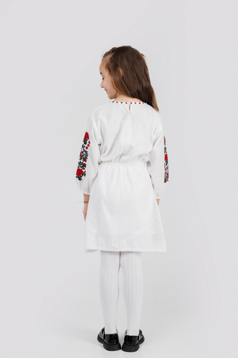 Rochie traditionala alba pentru fetite cu motiv floral rosu Maria [3]
