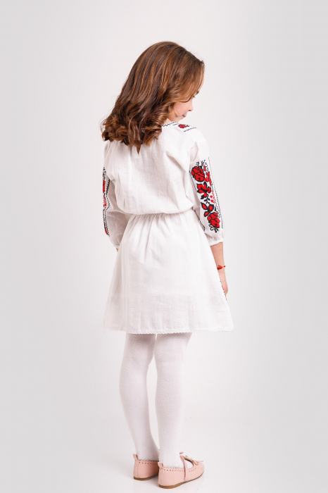 Rochie traditionala alba pentru fetite cu motiv floral rosu Mateea [3]