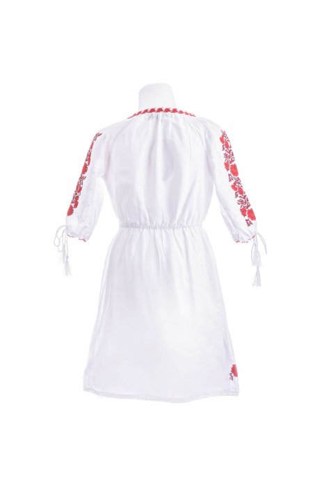 Rochie traditionala alba pentru fetite cu motiv floral rosu Medeea [3]