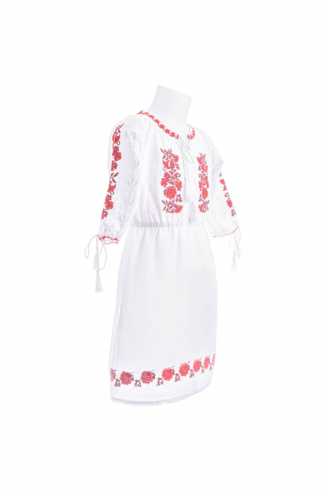 Rochie traditionala alba pentru fetite cu motiv floral rosu Medeea [2]