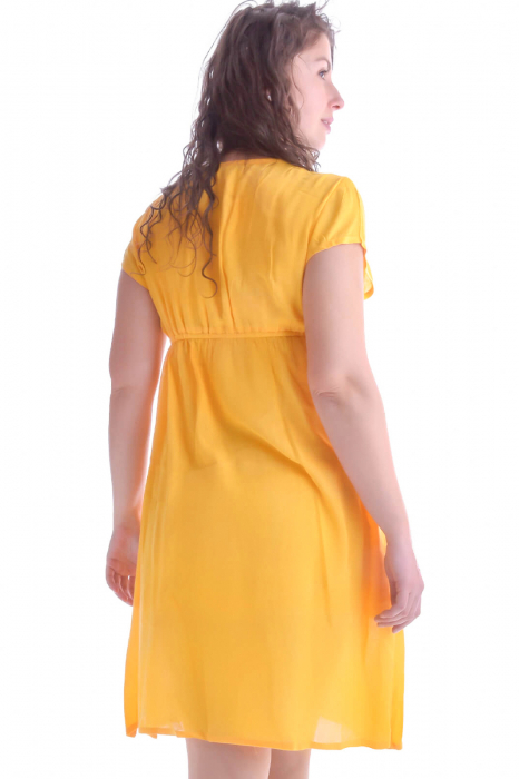 Rochie traditionala midi galbena cu motiv floral multicolor Narcisa [3]