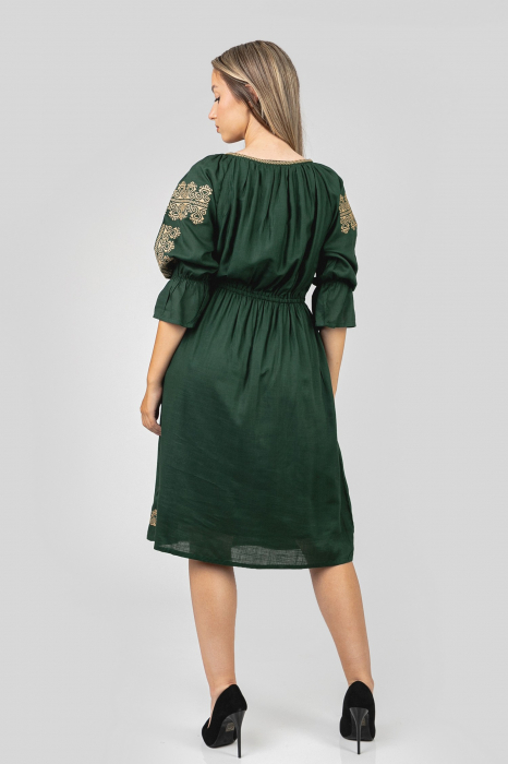 Rochie traditionala midi verde cu motiv geometric crem Elisabeta 02 [3]