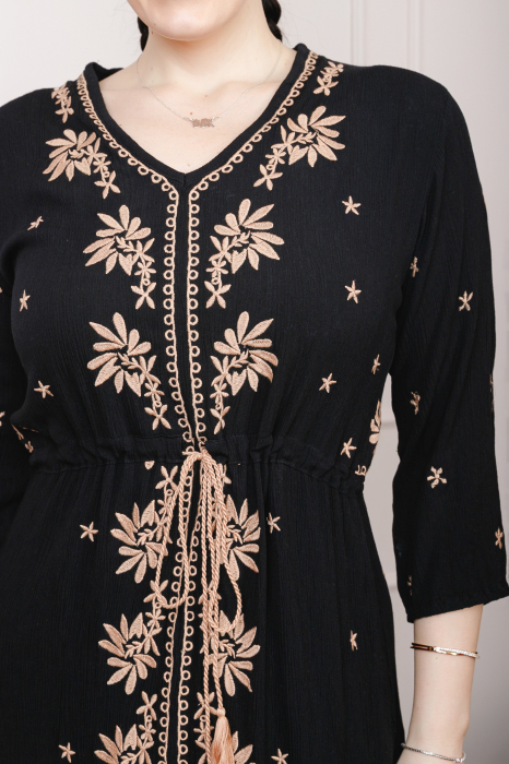 Rochie traditionala neagra cu motiv floral crem Anabela 01 [2]