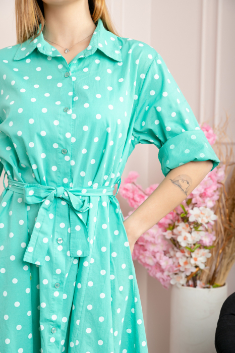 Rochie turcoaz tip camasa cu buline [2]