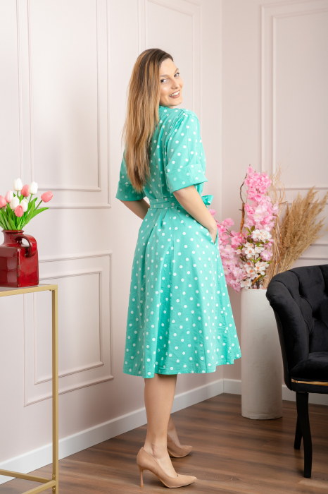 Rochie turcoaz tip camasa cu buline [3]