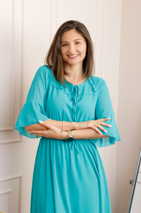 Rochie turcoaz vaporoasa cu elastic in talie si volanas la decolteu Allegra [2]