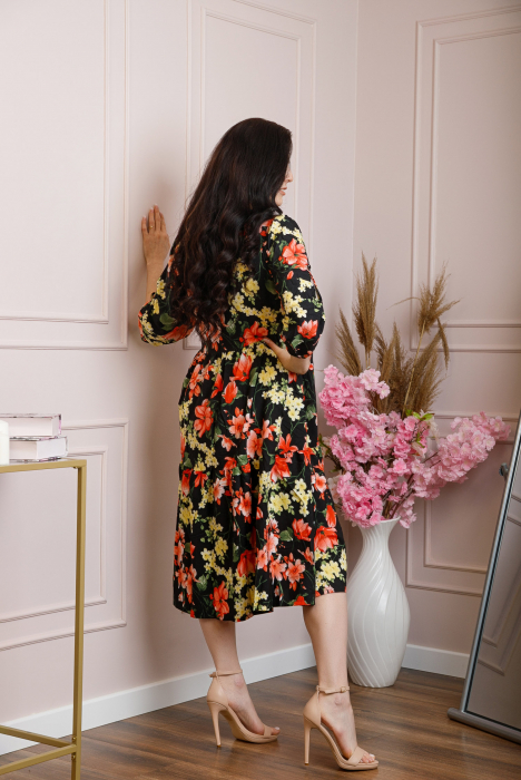 Rochie vaporoasa Emmeline cu volane si imprimeuri florale - Negru si rosu [3]