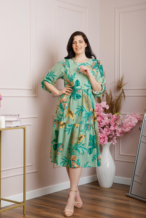 Rochie vaporoasa Emmeline cu volane si imprimeuri florale - Verde