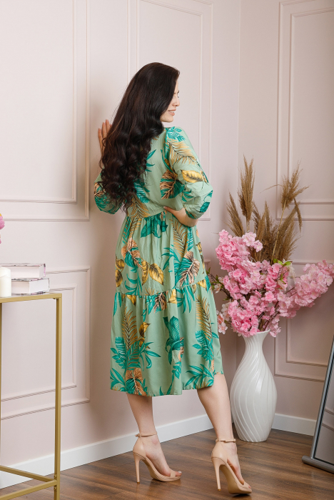 Rochie vaporoasa Emmeline cu volane si imprimeuri florale - Verde [3]