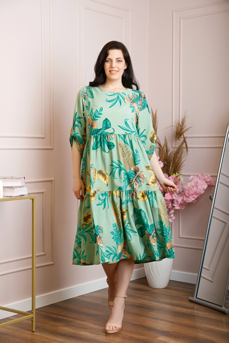 Rochie vaporoasa Emmeline cu volane si imprimeuri florale - Verde [4]