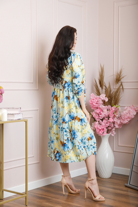 Rochie vaporoasa Emmeline cu volane si imprimeuri florale - Verde mint [4]