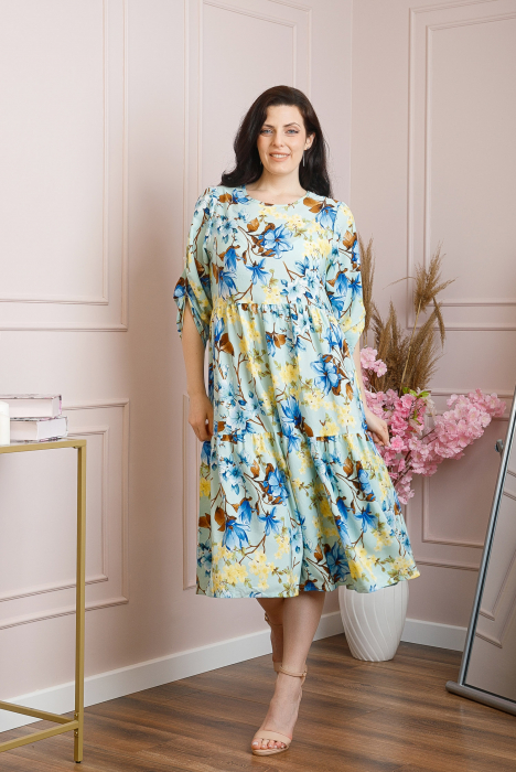 Rochie vaporoasa Emmeline cu volane si imprimeuri florale - Verde mint [3]