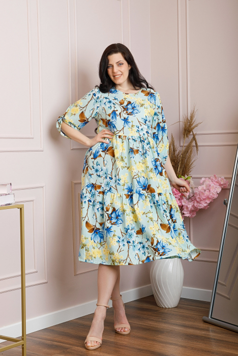 Rochie vaporoasa Emmeline cu volane si imprimeuri florale - Verde mint [5]