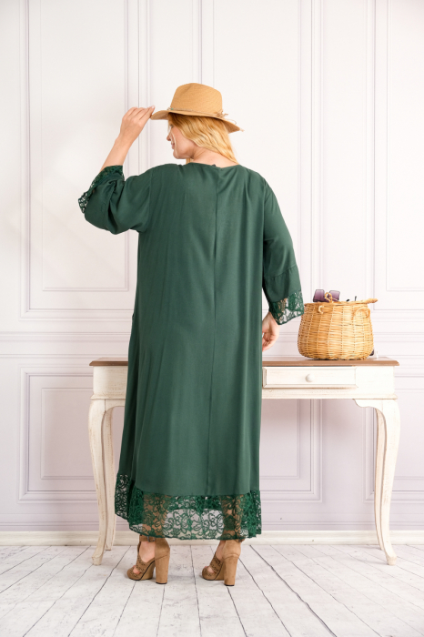 Rochie verde boho chic cu buzunare din dantela [3]