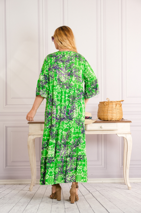 Rochie verde lunga boho chic cu imprimeuri florale mov [3]