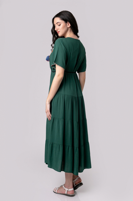 Rochie verde boho chic cu snur si ciucuri [4]