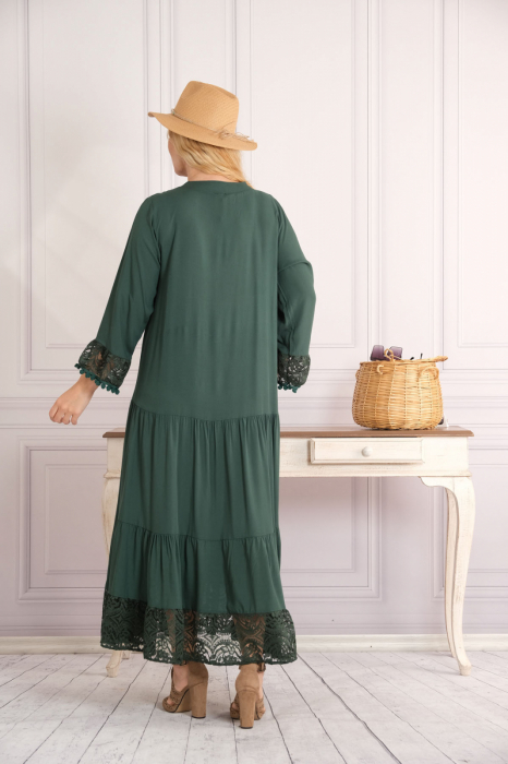 Rochie verde lunga boho chic cu volane si dantela [3]