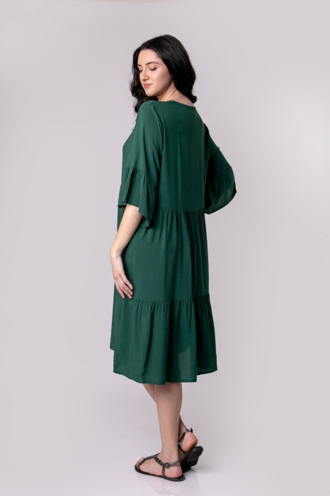 Rochie verde boho chic cu volane si maneci largi [4]