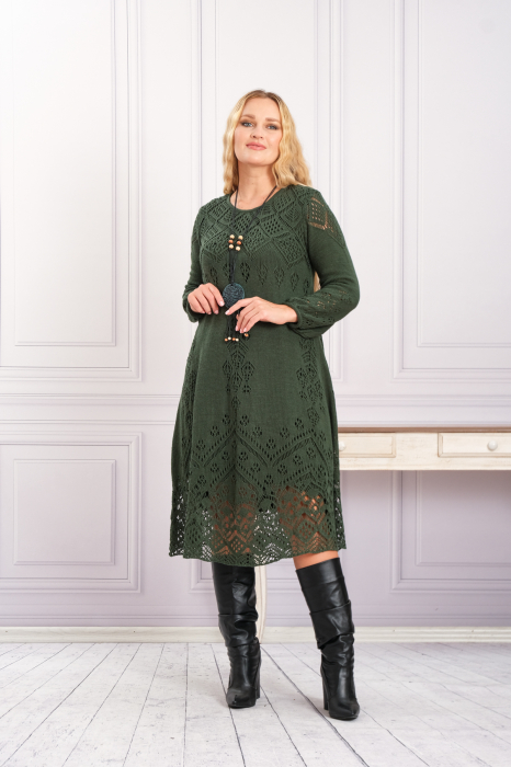 Rochie verde boho chic tricotata cu detaliu perforat [4]